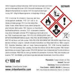 ZirbenSpray 100ml Raumspray und Kissenspray für Zirbenduft Gefahrenhinweise