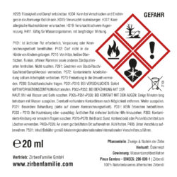 ZirbenÖl 20ml ätherisches Öl für Raumduft Gefahrenhinweise