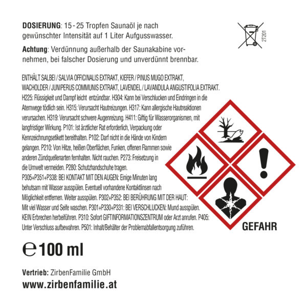 SaunaÖl Alpenkräuter Etikett Gefahrenhinweise