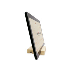 Smartphone und Tablet Halter, Halterung aus Zirbenholz für Handy und Tablet Ansicht seitlich mit Tablet